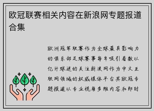 欧冠联赛相关内容在新浪网专题报道合集